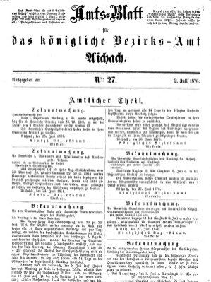 Amtsblatt für das Bezirksamt und Amtsgericht Aichach Sonntag 2. Juli 1876