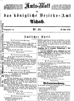 Amtsblatt für das Bezirksamt und Amtsgericht Aichach Sonntag 26. November 1876