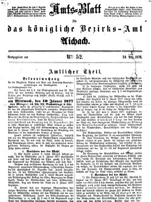 Amtsblatt für das Bezirksamt und Amtsgericht Aichach Sonntag 24. Dezember 1876