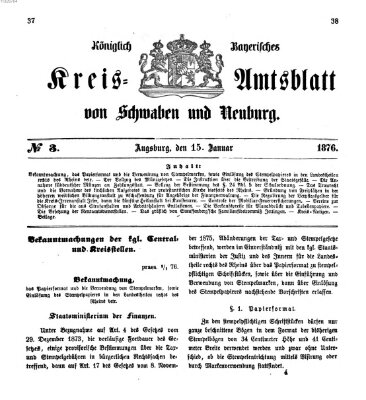 Königlich Bayerisches Kreis-Amtsblatt von Schwaben und Neuburg Samstag 15. Januar 1876