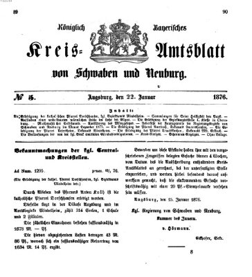 Königlich Bayerisches Kreis-Amtsblatt von Schwaben und Neuburg Samstag 22. Januar 1876