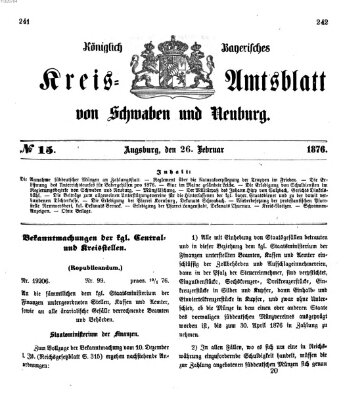 Königlich Bayerisches Kreis-Amtsblatt von Schwaben und Neuburg Samstag 26. Februar 1876