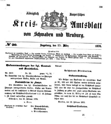 Königlich Bayerisches Kreis-Amtsblatt von Schwaben und Neuburg Mittwoch 15. März 1876