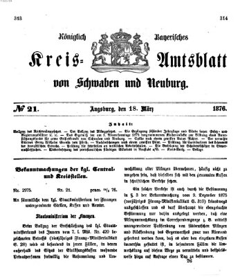 Königlich Bayerisches Kreis-Amtsblatt von Schwaben und Neuburg Samstag 18. März 1876