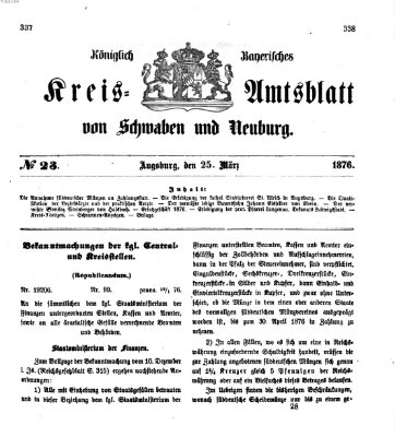 Königlich Bayerisches Kreis-Amtsblatt von Schwaben und Neuburg Samstag 25. März 1876