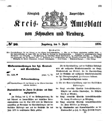 Königlich Bayerisches Kreis-Amtsblatt von Schwaben und Neuburg Mittwoch 5. April 1876