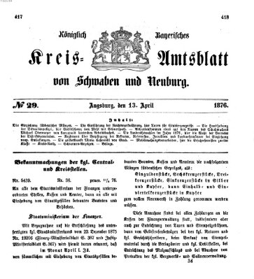 Königlich Bayerisches Kreis-Amtsblatt von Schwaben und Neuburg Donnerstag 13. April 1876