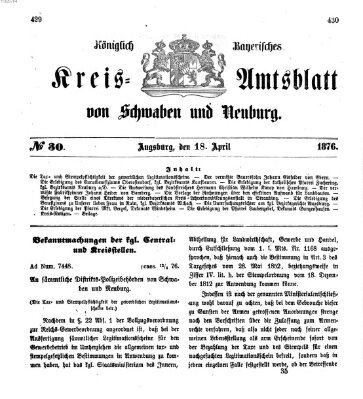 Königlich Bayerisches Kreis-Amtsblatt von Schwaben und Neuburg Dienstag 18. April 1876