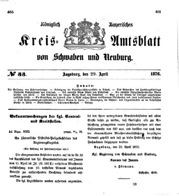 Königlich Bayerisches Kreis-Amtsblatt von Schwaben und Neuburg Samstag 29. April 1876