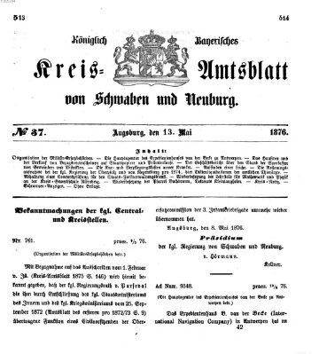 Königlich Bayerisches Kreis-Amtsblatt von Schwaben und Neuburg Samstag 13. Mai 1876