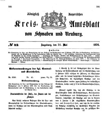 Königlich Bayerisches Kreis-Amtsblatt von Schwaben und Neuburg Mittwoch 31. Mai 1876