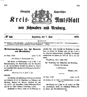 Königlich Bayerisches Kreis-Amtsblatt von Schwaben und Neuburg Mittwoch 7. Juni 1876