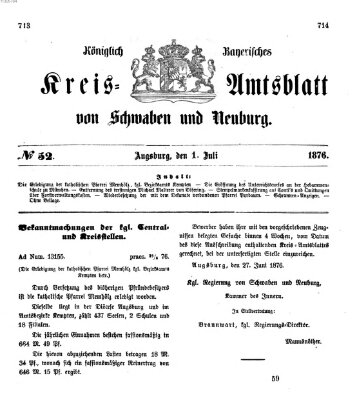 Königlich Bayerisches Kreis-Amtsblatt von Schwaben und Neuburg Samstag 1. Juli 1876