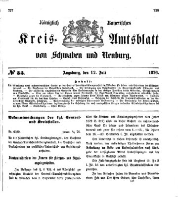 Königlich Bayerisches Kreis-Amtsblatt von Schwaben und Neuburg Mittwoch 12. Juli 1876