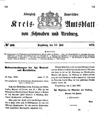 Königlich Bayerisches Kreis-Amtsblatt von Schwaben und Neuburg Samstag 15. Juli 1876