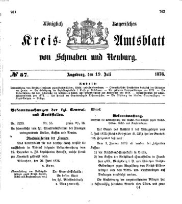 Königlich Bayerisches Kreis-Amtsblatt von Schwaben und Neuburg Mittwoch 19. Juli 1876