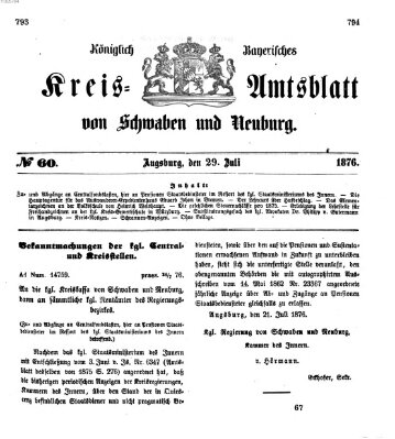 Königlich Bayerisches Kreis-Amtsblatt von Schwaben und Neuburg Samstag 29. Juli 1876