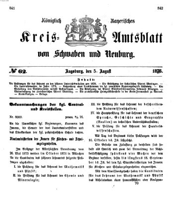 Königlich Bayerisches Kreis-Amtsblatt von Schwaben und Neuburg Samstag 5. August 1876