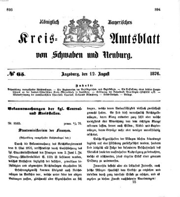 Königlich Bayerisches Kreis-Amtsblatt von Schwaben und Neuburg Samstag 12. August 1876