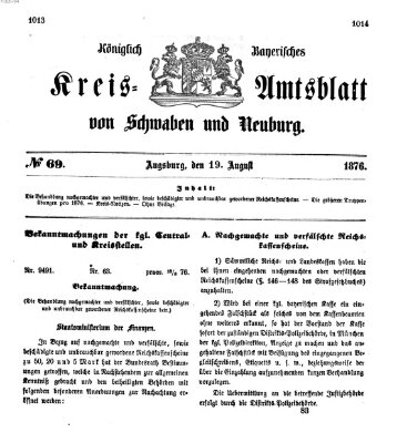 Königlich Bayerisches Kreis-Amtsblatt von Schwaben und Neuburg Samstag 19. August 1876