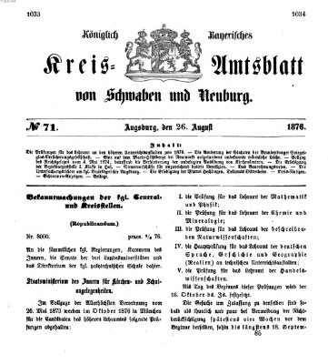 Königlich Bayerisches Kreis-Amtsblatt von Schwaben und Neuburg Samstag 26. August 1876