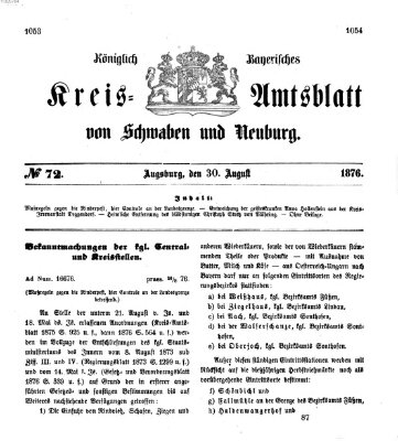 Königlich Bayerisches Kreis-Amtsblatt von Schwaben und Neuburg Mittwoch 30. August 1876