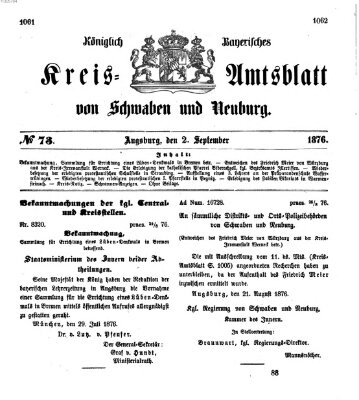 Königlich Bayerisches Kreis-Amtsblatt von Schwaben und Neuburg Samstag 2. September 1876