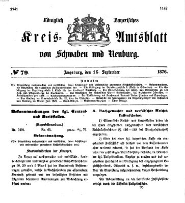 Königlich Bayerisches Kreis-Amtsblatt von Schwaben und Neuburg Samstag 16. September 1876