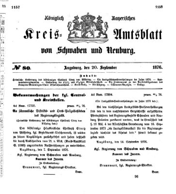 Königlich Bayerisches Kreis-Amtsblatt von Schwaben und Neuburg Mittwoch 20. September 1876