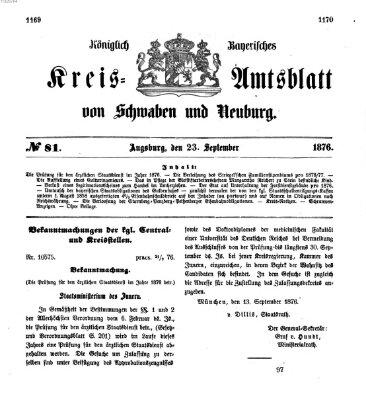 Königlich Bayerisches Kreis-Amtsblatt von Schwaben und Neuburg Samstag 23. September 1876