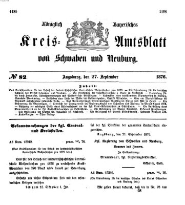 Königlich Bayerisches Kreis-Amtsblatt von Schwaben und Neuburg Mittwoch 27. September 1876