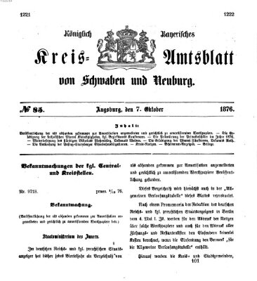 Königlich Bayerisches Kreis-Amtsblatt von Schwaben und Neuburg Samstag 7. Oktober 1876