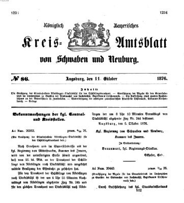 Königlich Bayerisches Kreis-Amtsblatt von Schwaben und Neuburg Mittwoch 11. Oktober 1876