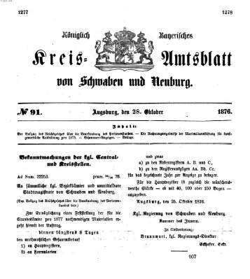 Königlich Bayerisches Kreis-Amtsblatt von Schwaben und Neuburg Samstag 28. Oktober 1876