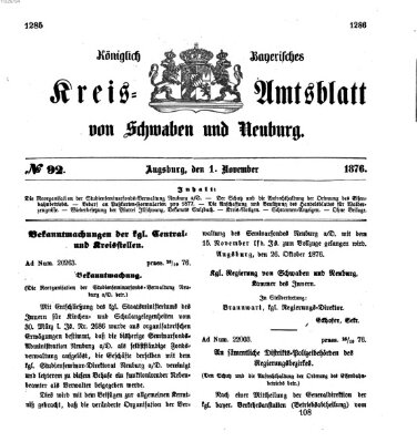 Königlich Bayerisches Kreis-Amtsblatt von Schwaben und Neuburg Mittwoch 1. November 1876