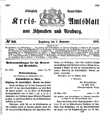 Königlich Bayerisches Kreis-Amtsblatt von Schwaben und Neuburg Samstag 4. November 1876