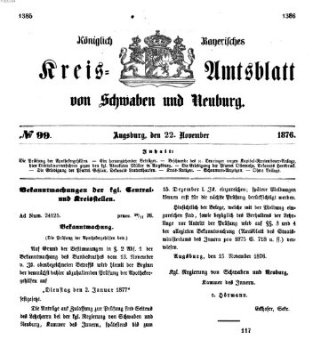 Königlich Bayerisches Kreis-Amtsblatt von Schwaben und Neuburg Mittwoch 22. November 1876