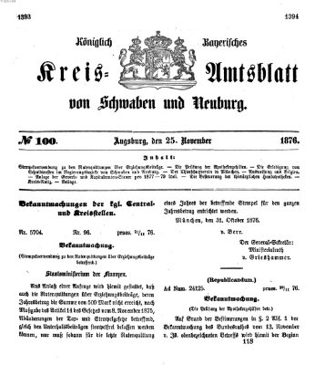 Königlich Bayerisches Kreis-Amtsblatt von Schwaben und Neuburg Samstag 25. November 1876