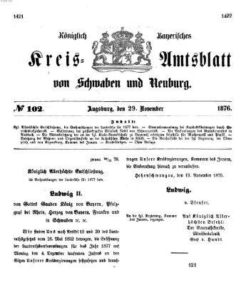 Königlich Bayerisches Kreis-Amtsblatt von Schwaben und Neuburg Mittwoch 29. November 1876