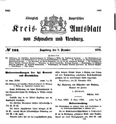 Königlich Bayerisches Kreis-Amtsblatt von Schwaben und Neuburg Samstag 9. Dezember 1876