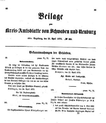 Königlich Bayerisches Kreis-Amtsblatt von Schwaben und Neuburg. Beilage zum Kreis-Amtsblatte von Schwaben und Neuburg (Königlich Bayerisches Kreis-Amtsblatt von Schwaben und Neuburg) Samstag 29. April 1876