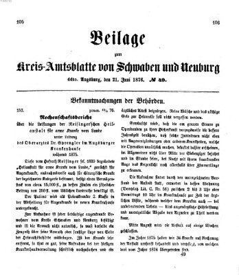 Königlich Bayerisches Kreis-Amtsblatt von Schwaben und Neuburg. Beilage zum Kreis-Amtsblatte von Schwaben und Neuburg (Königlich Bayerisches Kreis-Amtsblatt von Schwaben und Neuburg) Mittwoch 21. Juni 1876