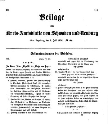 Königlich Bayerisches Kreis-Amtsblatt von Schwaben und Neuburg. Beilage zum Kreis-Amtsblatte von Schwaben und Neuburg (Königlich Bayerisches Kreis-Amtsblatt von Schwaben und Neuburg) Samstag 8. Juli 1876