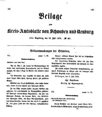 Königlich Bayerisches Kreis-Amtsblatt von Schwaben und Neuburg. Beilage zum Kreis-Amtsblatte von Schwaben und Neuburg (Königlich Bayerisches Kreis-Amtsblatt von Schwaben und Neuburg) Mittwoch 19. Juli 1876