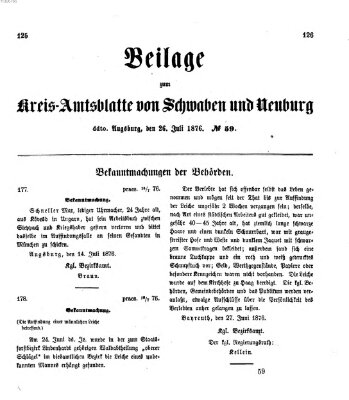 Königlich Bayerisches Kreis-Amtsblatt von Schwaben und Neuburg. Beilage zum Kreis-Amtsblatte von Schwaben und Neuburg (Königlich Bayerisches Kreis-Amtsblatt von Schwaben und Neuburg) Mittwoch 26. Juli 1876