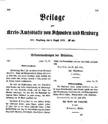 Königlich Bayerisches Kreis-Amtsblatt von Schwaben und Neuburg. Beilage zum Kreis-Amtsblatte von Schwaben und Neuburg (Königlich Bayerisches Kreis-Amtsblatt von Schwaben und Neuburg) Samstag 5. August 1876