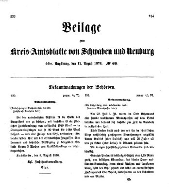 Königlich Bayerisches Kreis-Amtsblatt von Schwaben und Neuburg. Beilage zum Kreis-Amtsblatte von Schwaben und Neuburg (Königlich Bayerisches Kreis-Amtsblatt von Schwaben und Neuburg) Samstag 12. August 1876