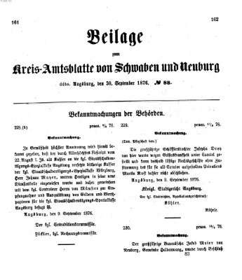 Königlich Bayerisches Kreis-Amtsblatt von Schwaben und Neuburg. Beilage zum Kreis-Amtsblatte von Schwaben und Neuburg (Königlich Bayerisches Kreis-Amtsblatt von Schwaben und Neuburg) Samstag 30. September 1876