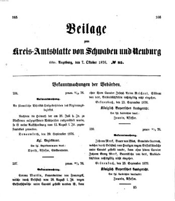 Königlich Bayerisches Kreis-Amtsblatt von Schwaben und Neuburg. Beilage zum Kreis-Amtsblatte von Schwaben und Neuburg (Königlich Bayerisches Kreis-Amtsblatt von Schwaben und Neuburg) Samstag 7. Oktober 1876