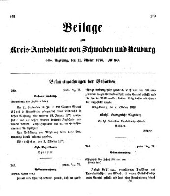 Königlich Bayerisches Kreis-Amtsblatt von Schwaben und Neuburg. Beilage zum Kreis-Amtsblatte von Schwaben und Neuburg (Königlich Bayerisches Kreis-Amtsblatt von Schwaben und Neuburg) Mittwoch 11. Oktober 1876